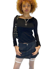 90s Grunge Knit Mesh Long Sleeve Top (S)