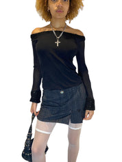90s Grunge Knit Mesh Long Sleeve Top (S)