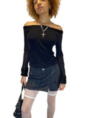 90s Grunge Knit Mesh Long Sleeve Top (S)