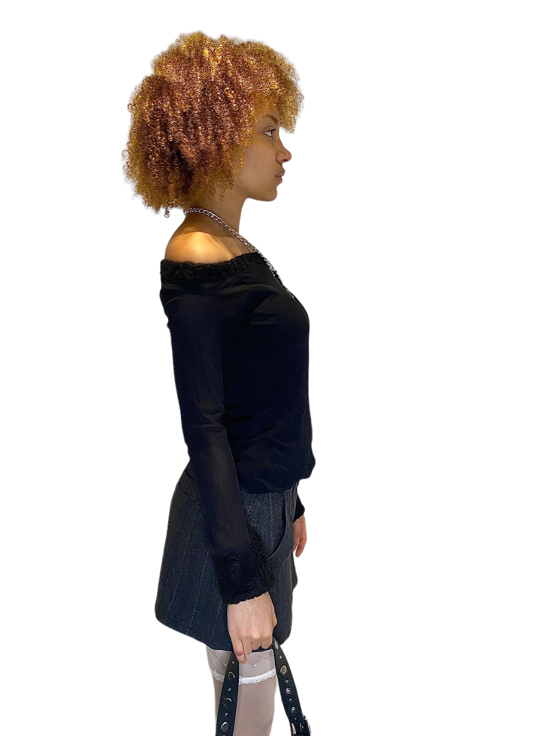 90s Grunge Knit Mesh Long Sleeve Top (S)