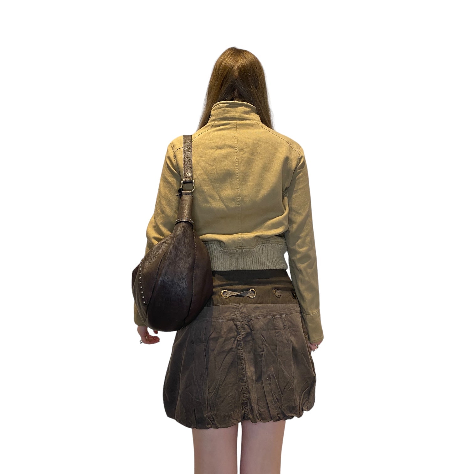 Vintage 90s Beige Cropped Bomber Jacket (M)