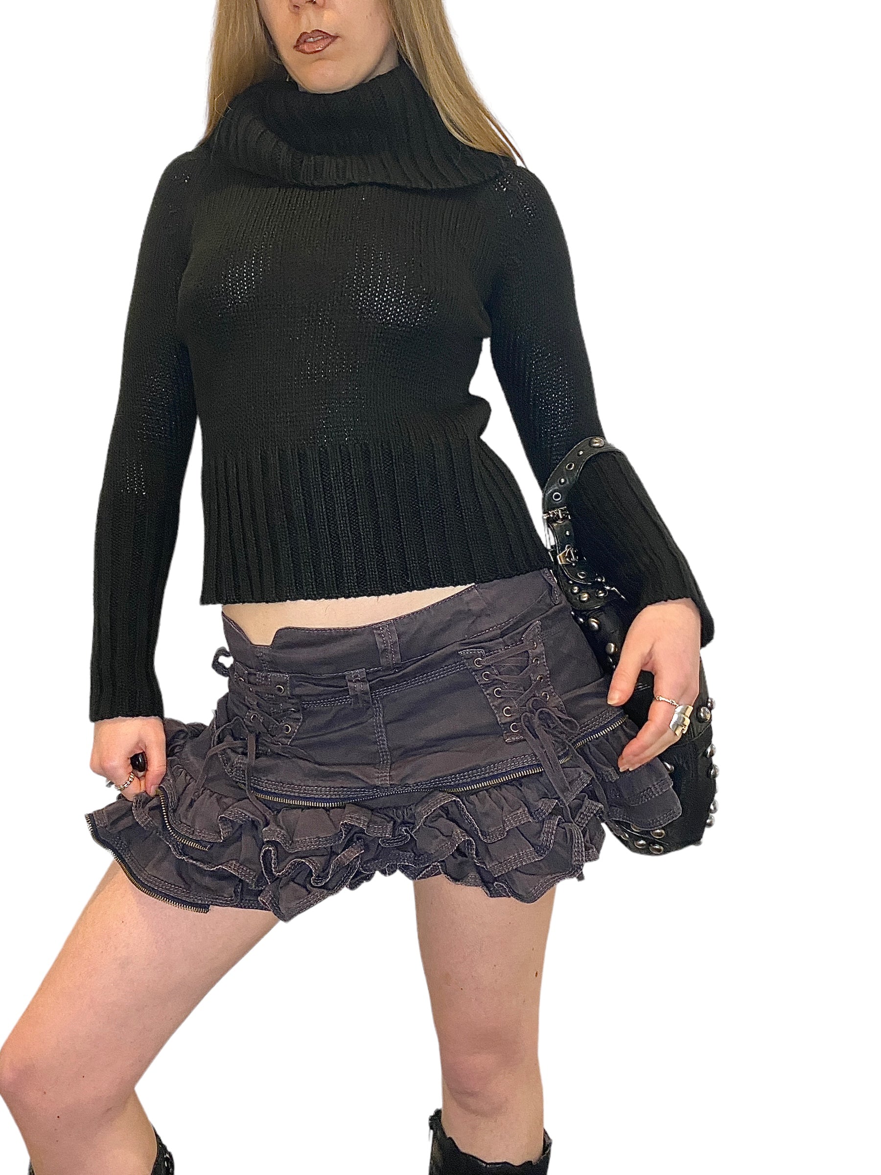 Vintage Black Rollneck Jumper Turtleneck Sweater (S)