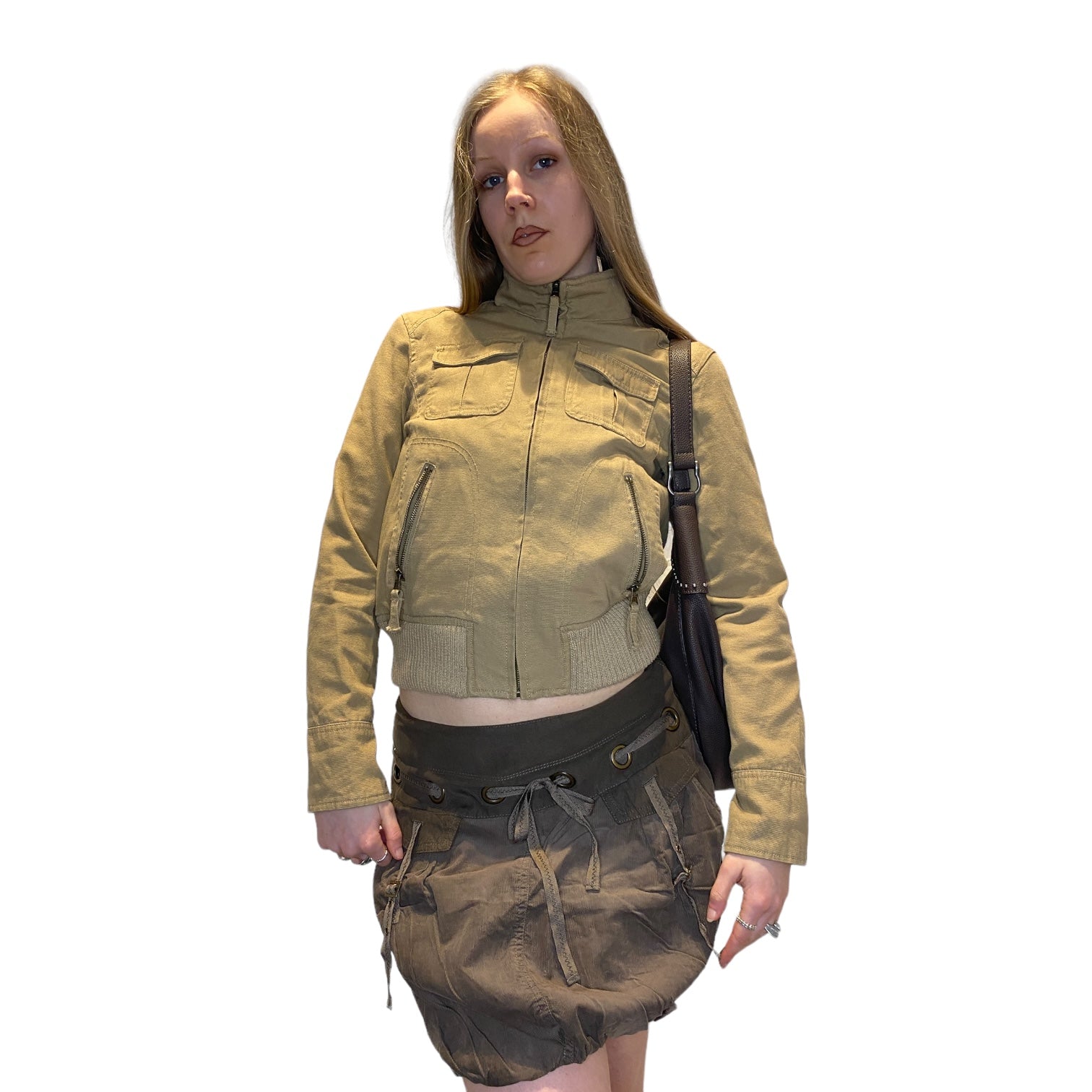 Vintage 90s Beige Cropped Bomber Jacket (M)