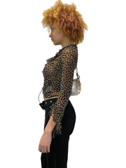 90s Morgan De Toi Mesh Leopard Print Wrap Blouse (S)