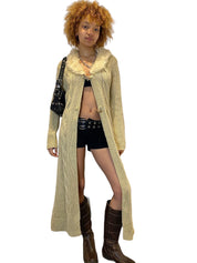 Y2K Maxi Knit Cardigan with Fur Trim (M)