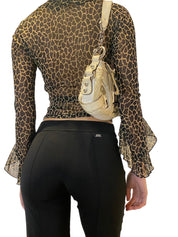 90s Morgan De Toi Mesh Leopard Print Wrap Blouse (S)