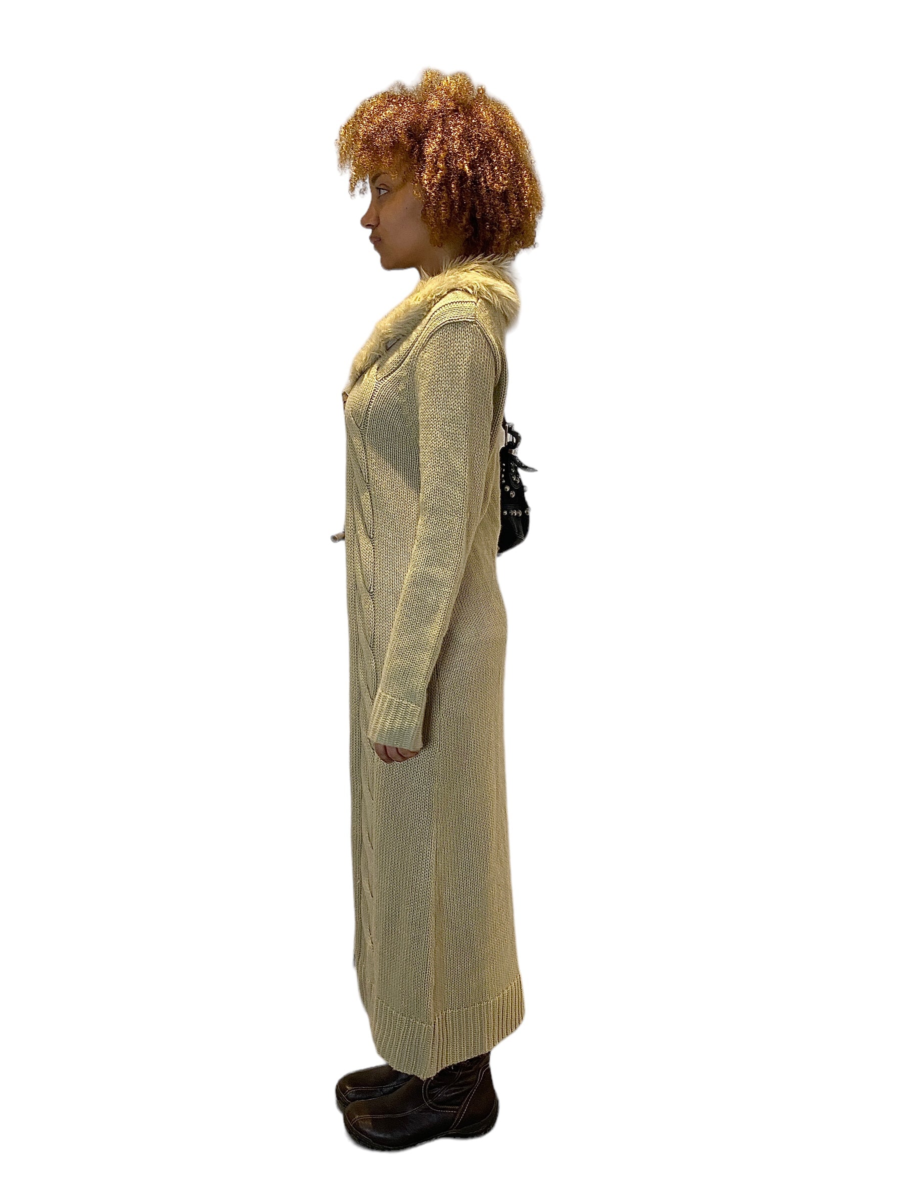 Y2K Maxi Knit Cardigan with Fur Trim (M)