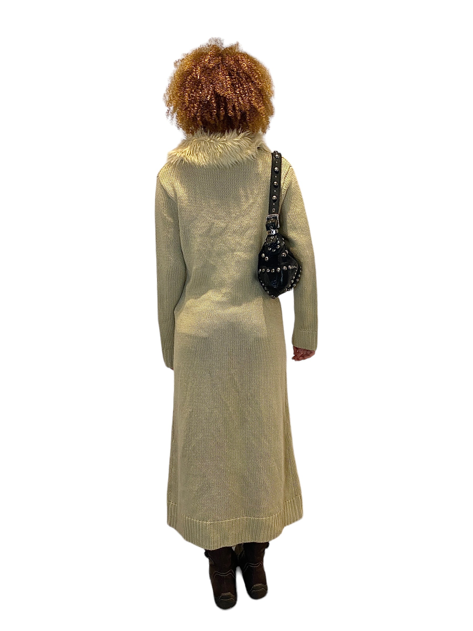 Y2K Maxi Knit Cardigan with Fur Trim (M)