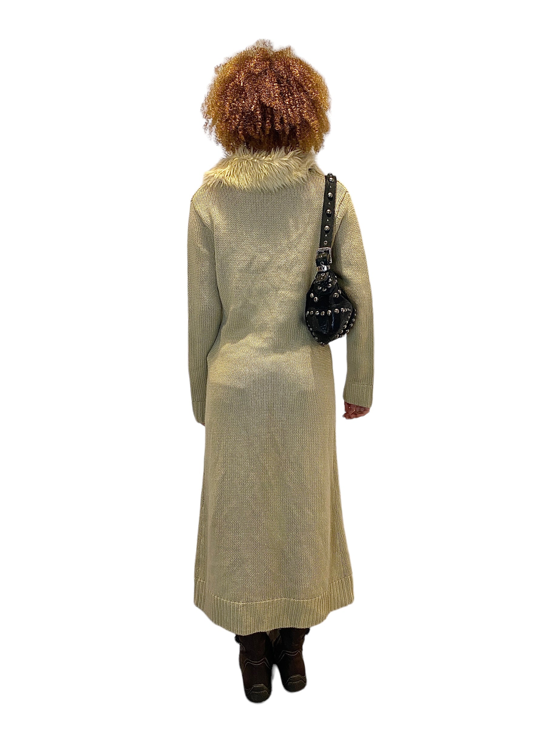 Y2K Maxi Knit Cardigan with Fur Trim (M)