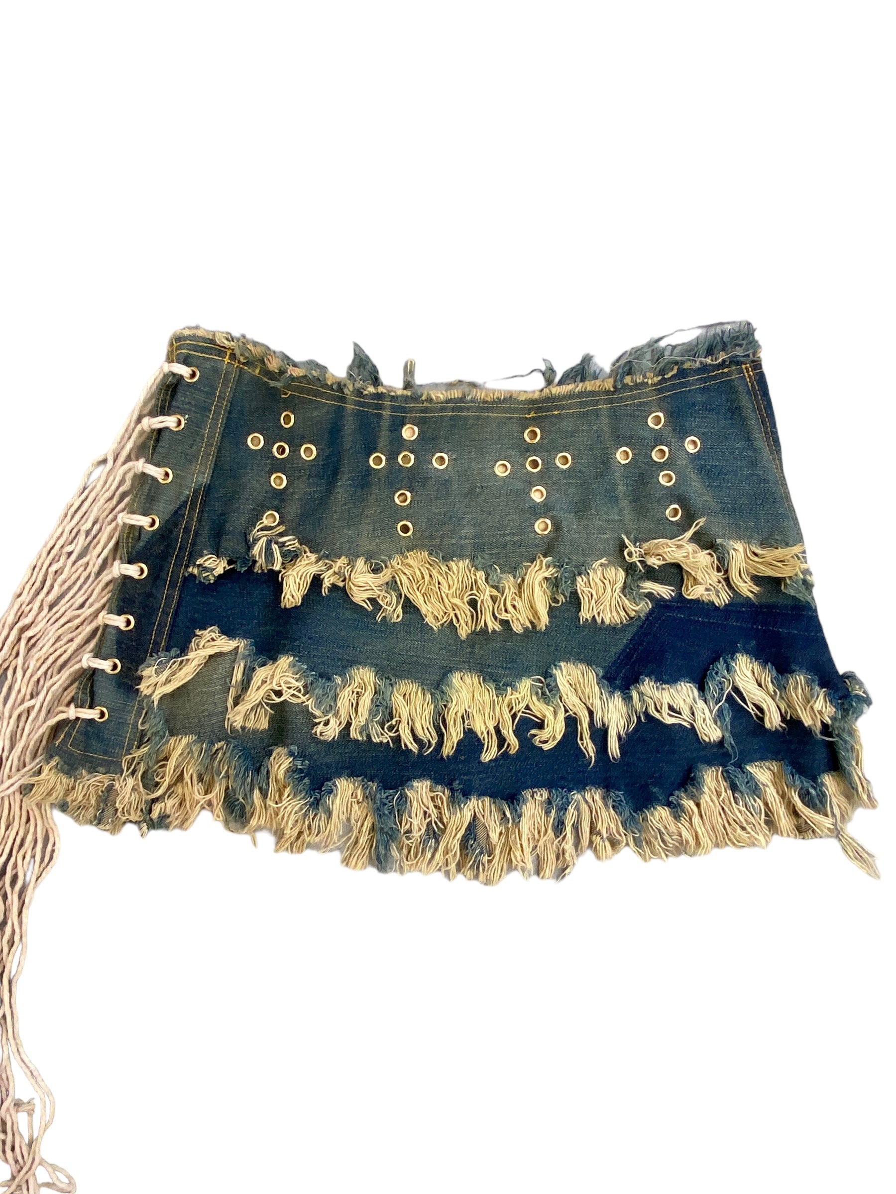 Upcycled Bespoke Denim Eyelet Skirt (S)