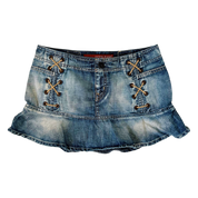 Guess Lace Up Denim Mini Skirt (XS)