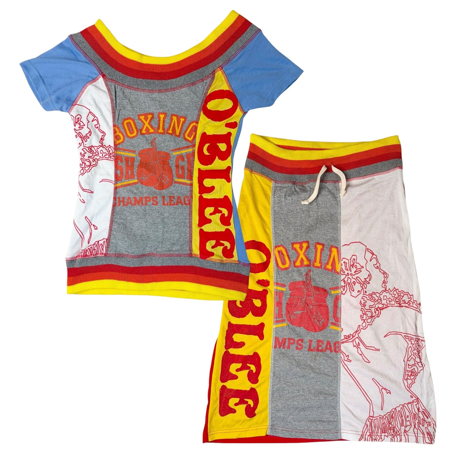 Patchwork Sporty Two Piece Skirt Set (S)