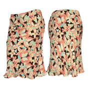 Y2K Butterfly Print Silk Midi Skirt (M)