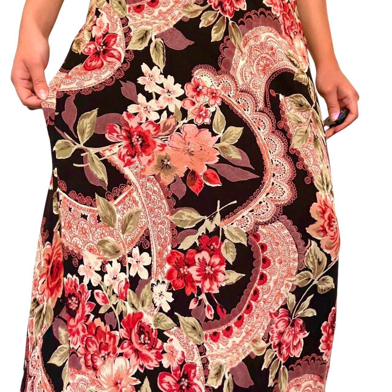 Deadstock Y2K Beaded Floral Paisley Maxi Skirt (L)