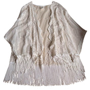 Vintage White Embroidered Mesh Fringe Kimono Cardigan (S/M)