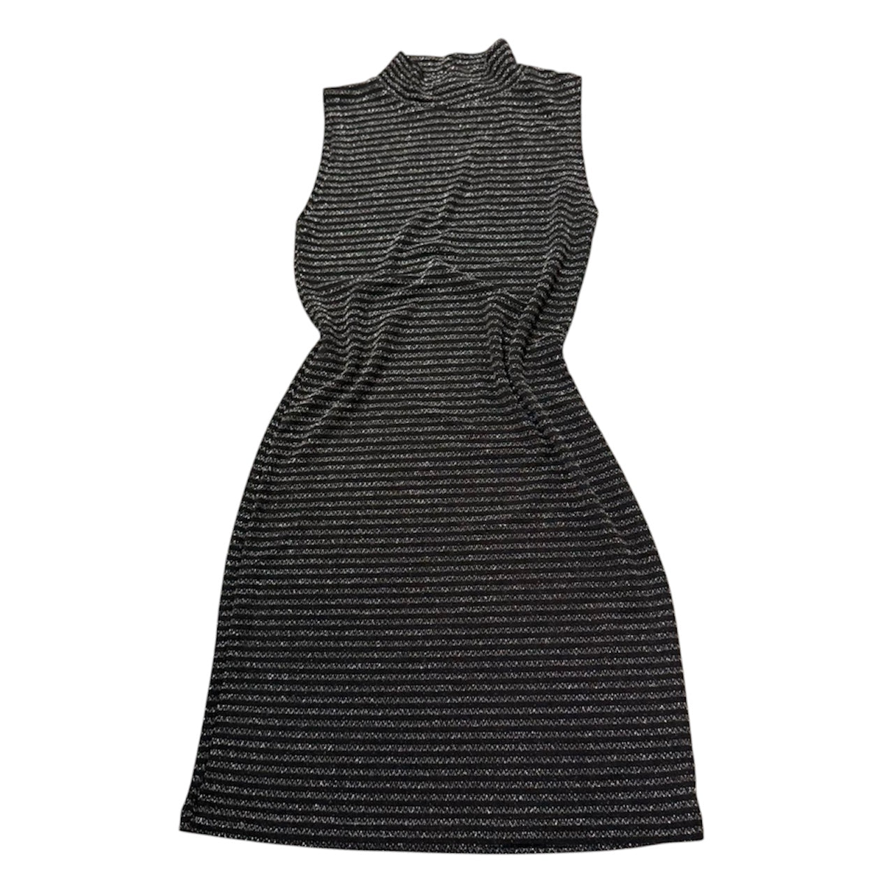 Y2K Black Silver Metallic Sheer Striped Bodycon Mini Dress (M)