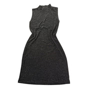 Y2K Black Silver Metallic Sheer Striped Bodycon Mini Dress (M)