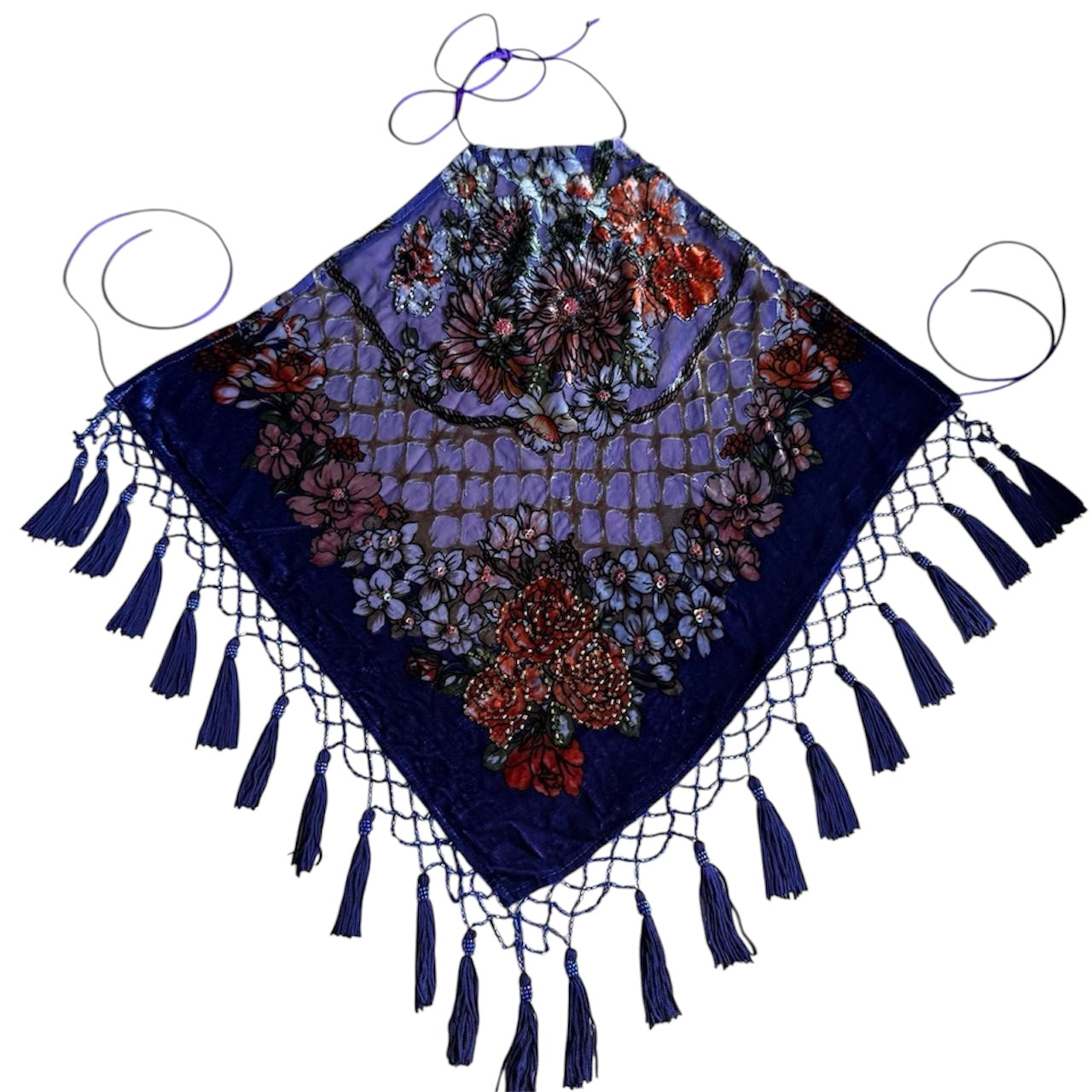 Rare Y2K Aris A Purple Floral Beaded Silk Backless Halter Top (XS-L)