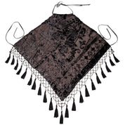 Handmade Chocolate Brown Velvet Burnout Beaded Silk Backless Halter Top (XS-L)