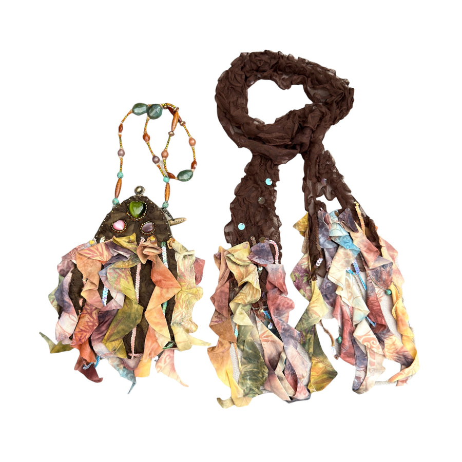 Rare Mary Frances beaded shoulder bag with matching silk scarf