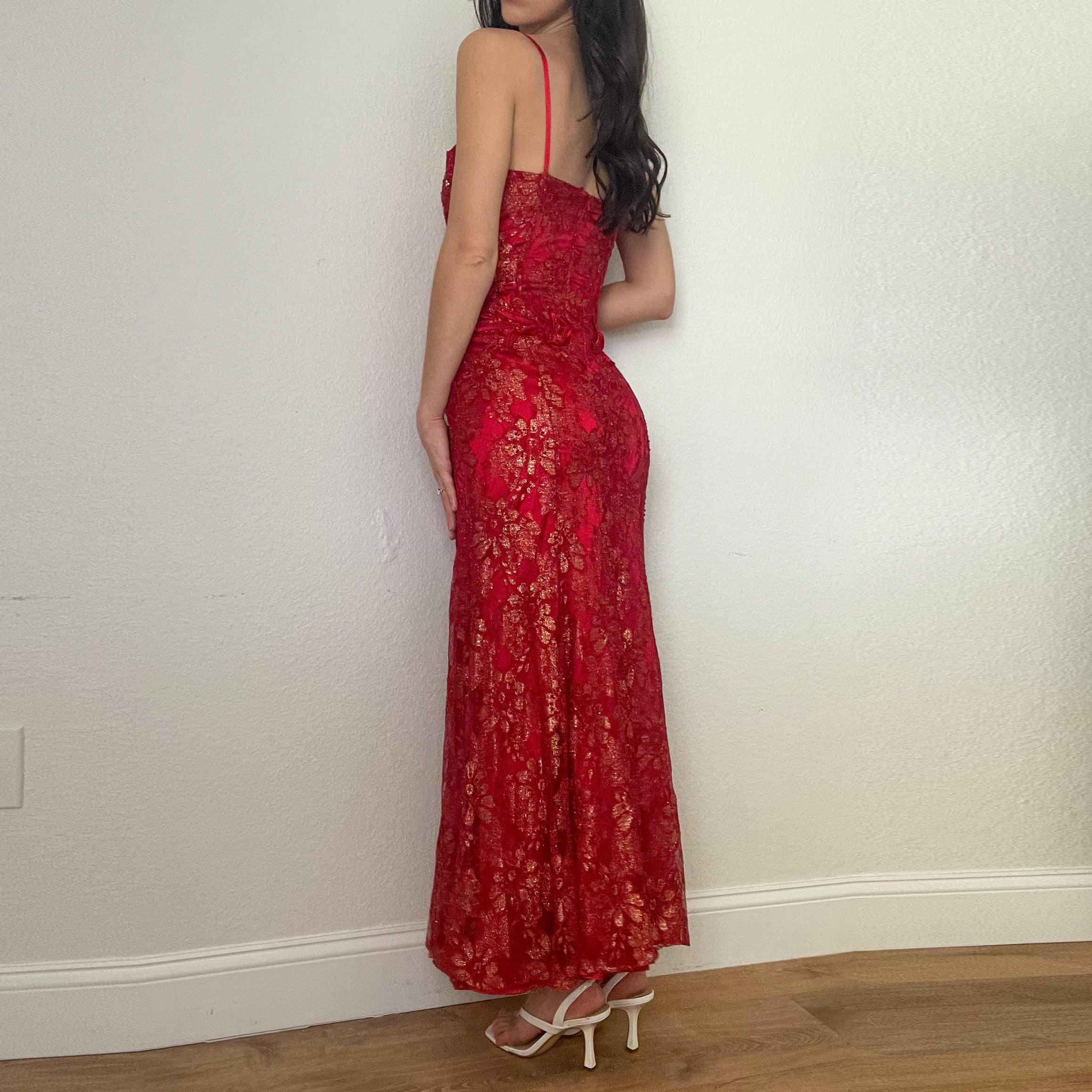 Vintage Red Beaded Formal Dress (M)