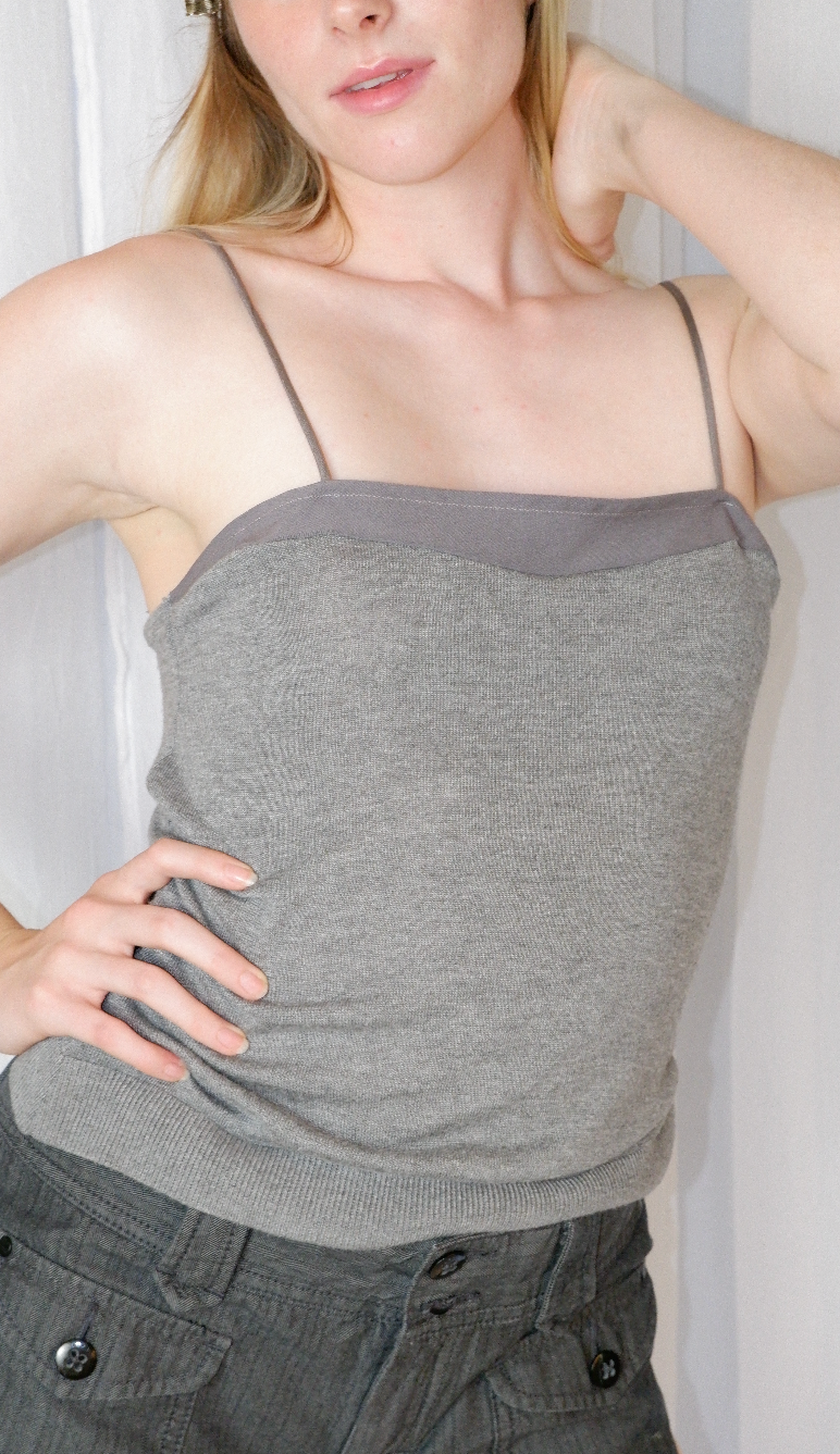 Grey Knit Reverse Cardigan Tank