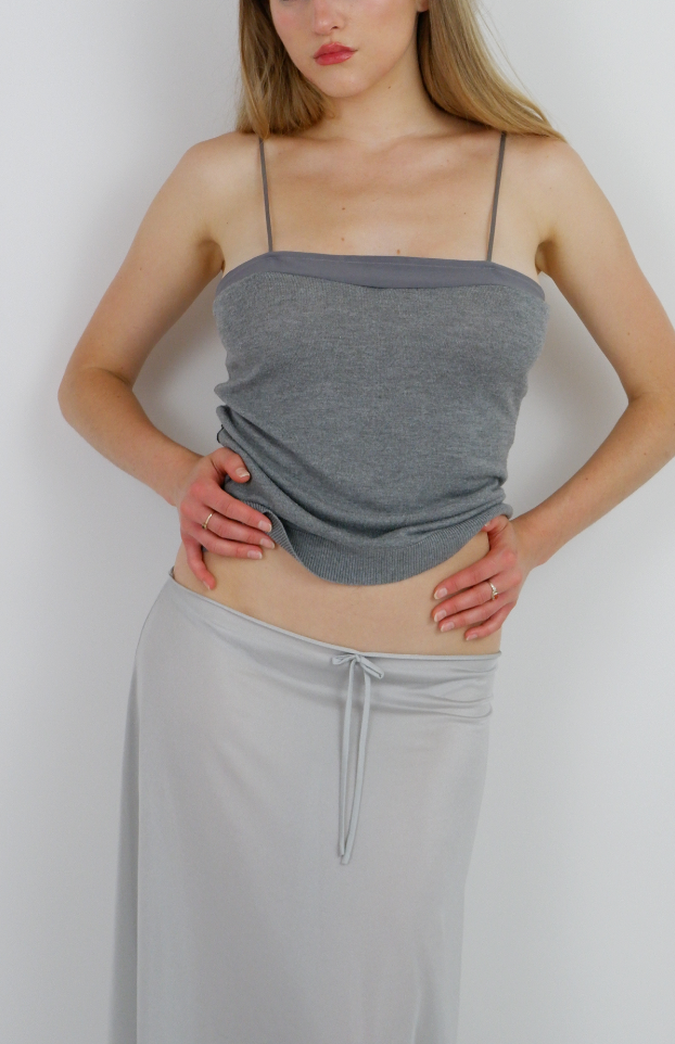 Grey Knit Reverse Cardigan Tank