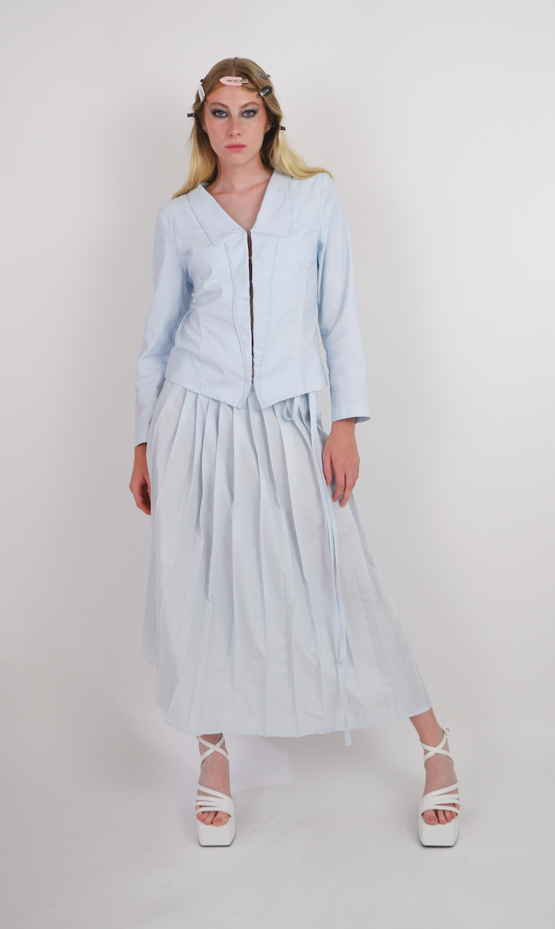 Baby Blue Pleated Wrap Maxi Skirt