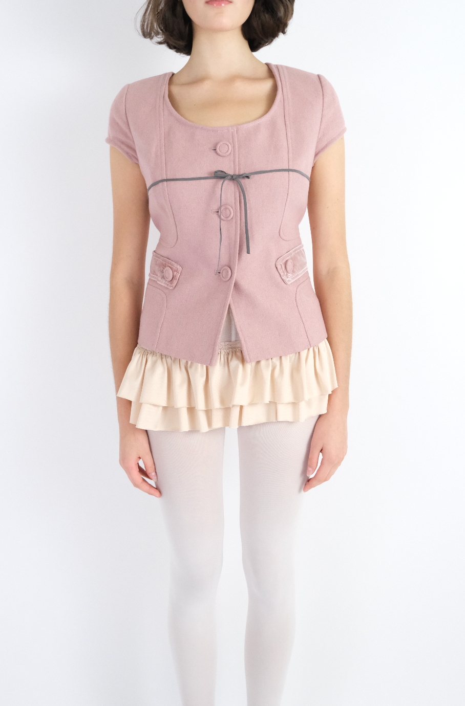 Nude Ruffled Micro Skirt