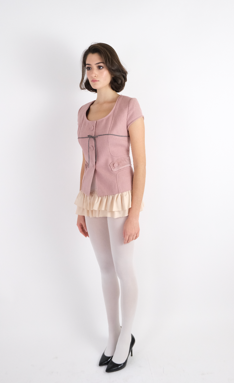 Nude Ruffled Micro Skirt