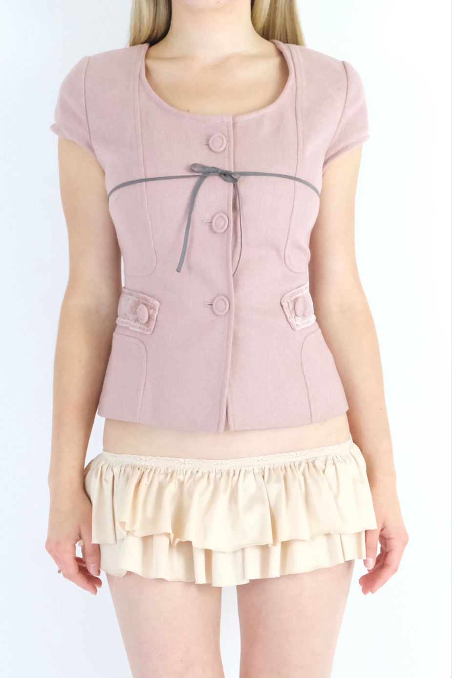 Nude Ruffled Micro Skirt