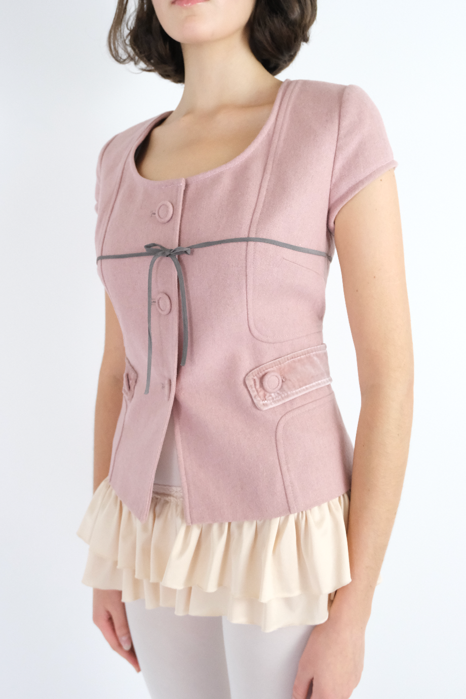 Nude Ruffled Micro Skirt