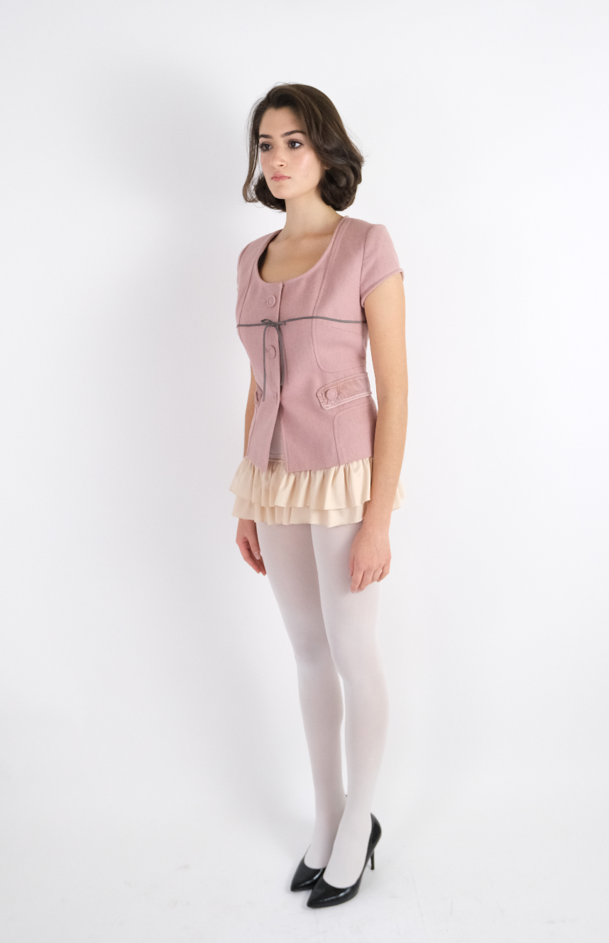 Nude Ruffled Micro Skirt