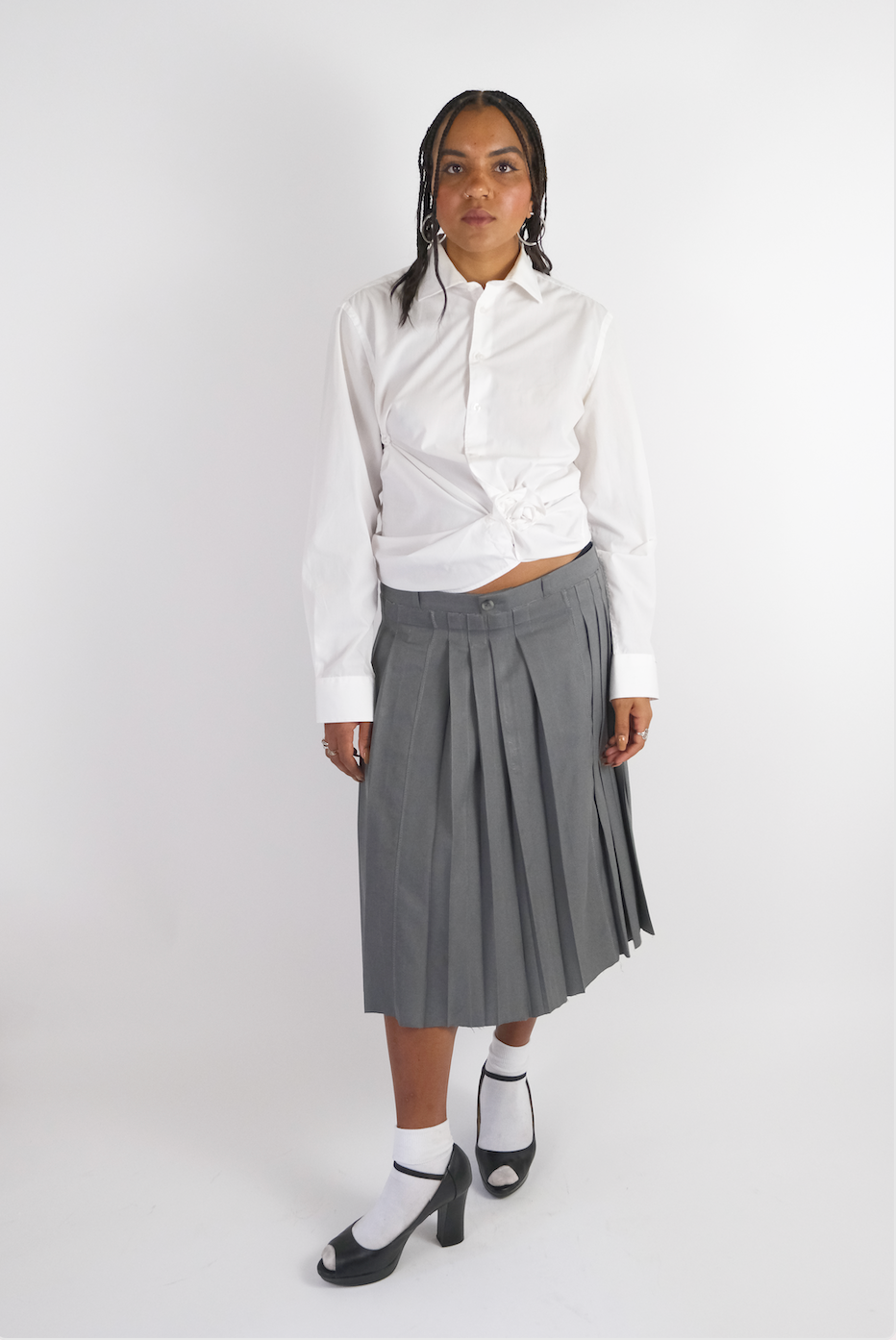 Charcoal Grey Pleated Maxi Skirt