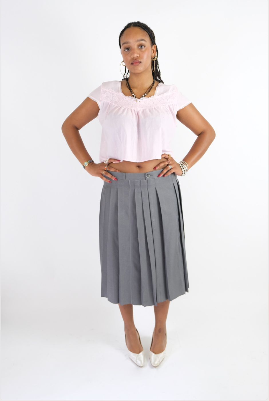 Charcoal Grey Pleated Maxi Skirt