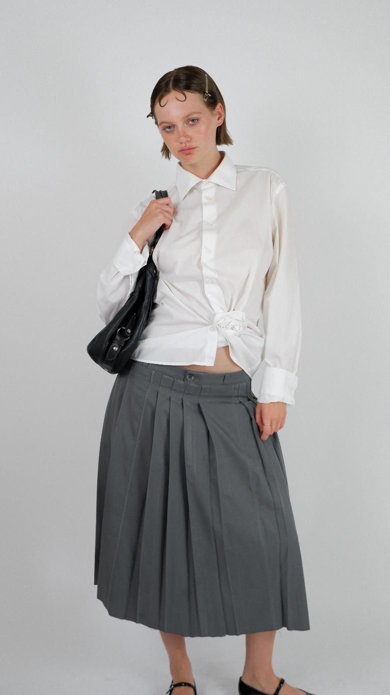 Charcoal Grey Pleated Maxi Skirt