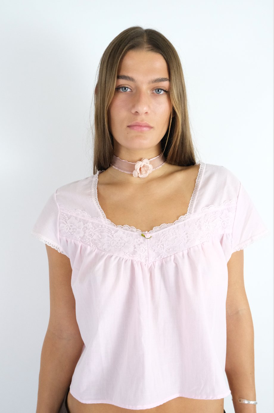 Baby Pink Lace Cropped Tee