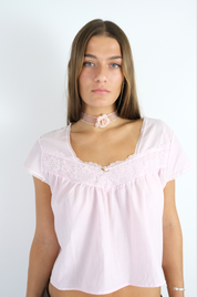 Baby Pink Lace Cropped Tee