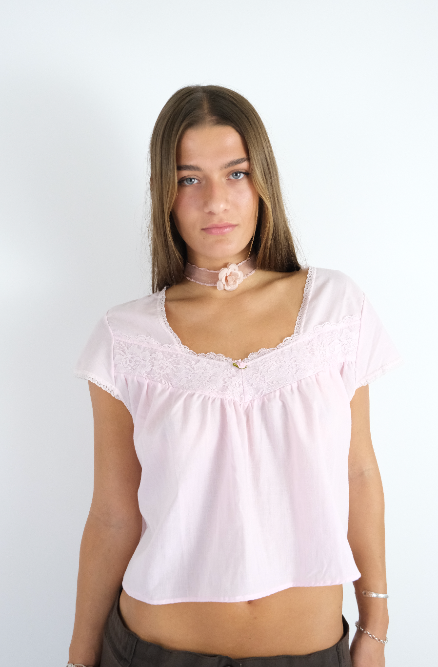 Baby Pink Lace Cropped Tee