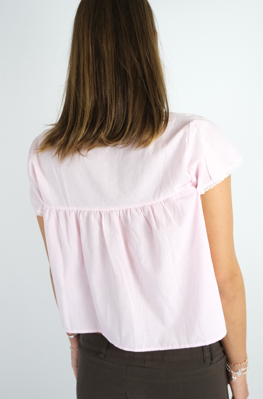 Baby Pink Lace Cropped Tee