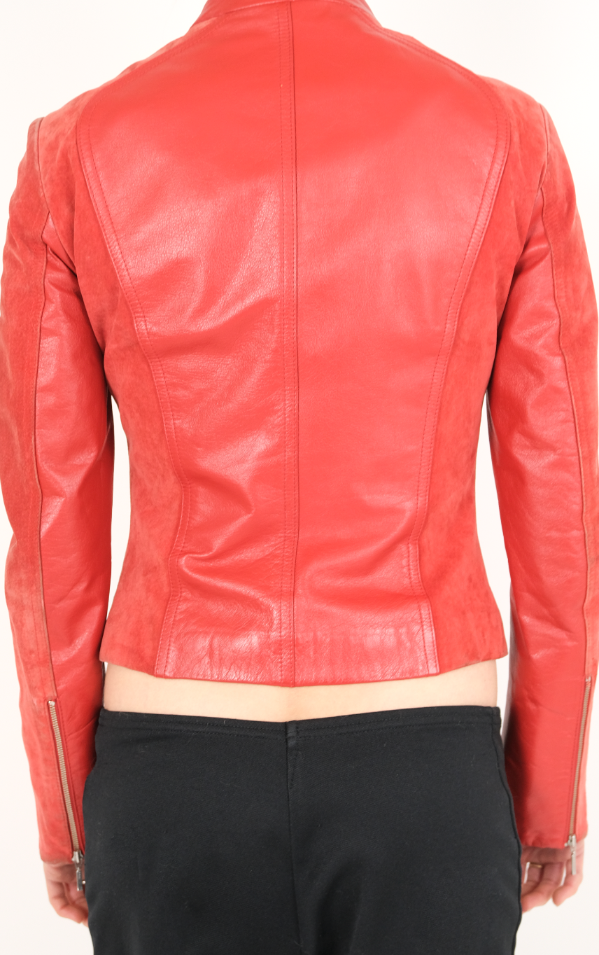 Cherry Red Leather + Suede Jacket
