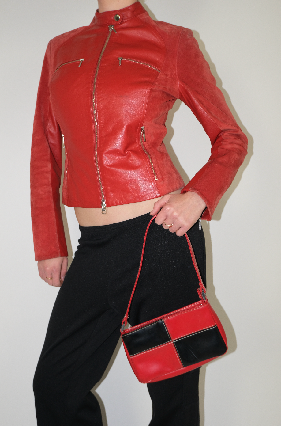 Cherry Red Leather + Suede Jacket