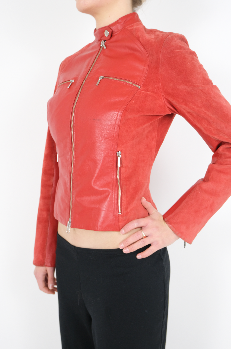 Cherry Red Leather + Suede Jacket