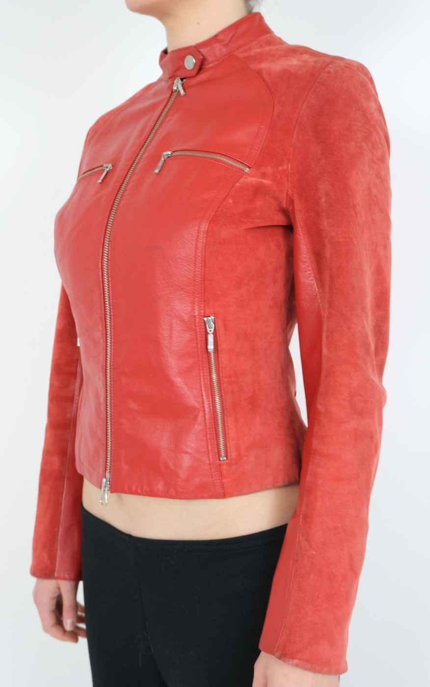 Cherry Red Leather + Suede Jacket