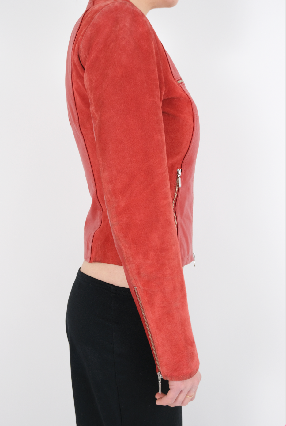Cherry Red Leather + Suede Jacket