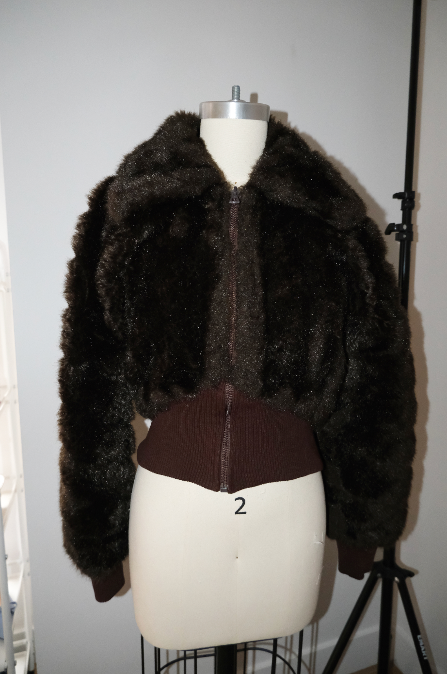 Mocha Mini Faux Fur Bomber Jacket