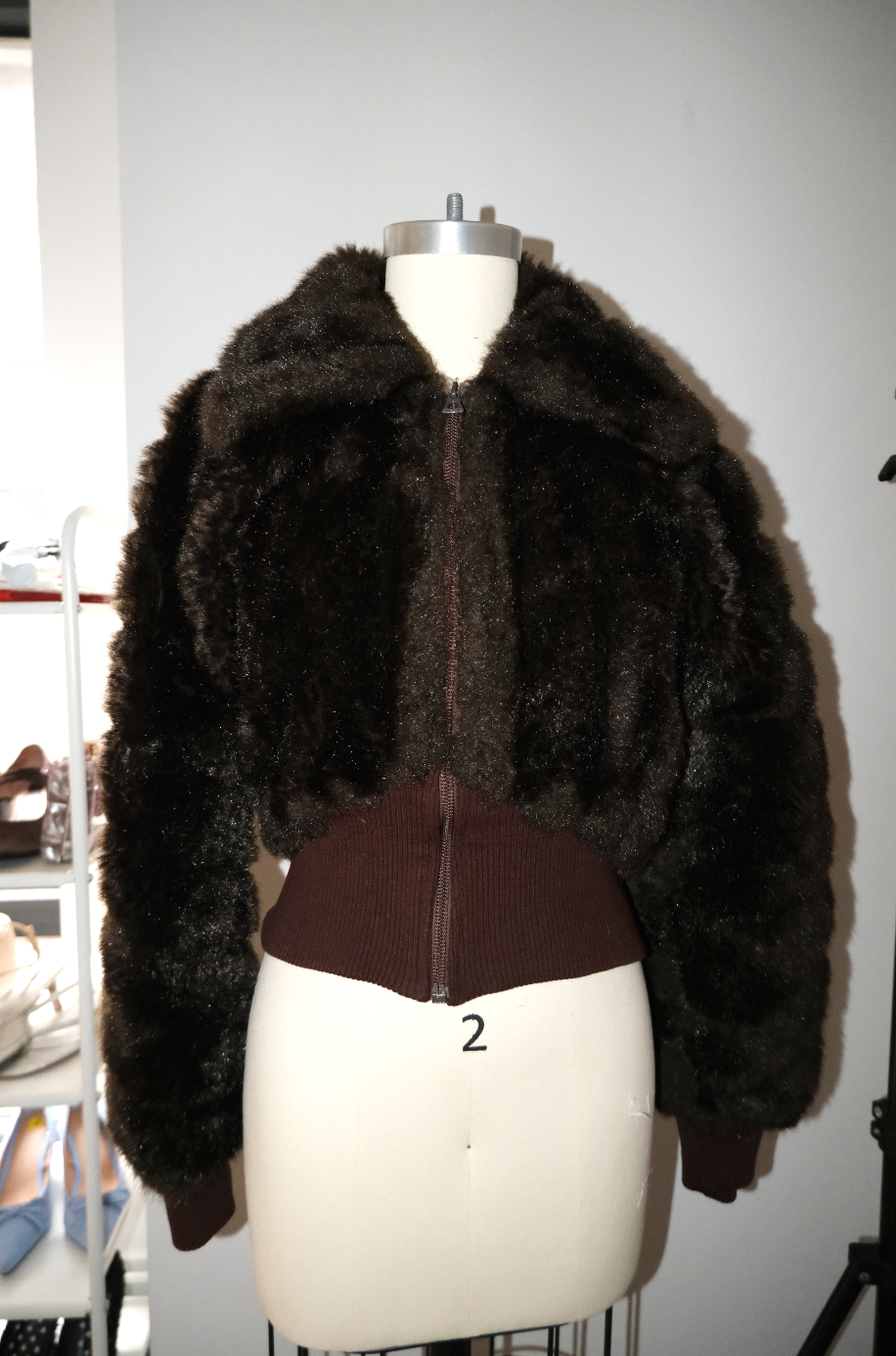Mocha Mini Faux Fur Bomber Jacket