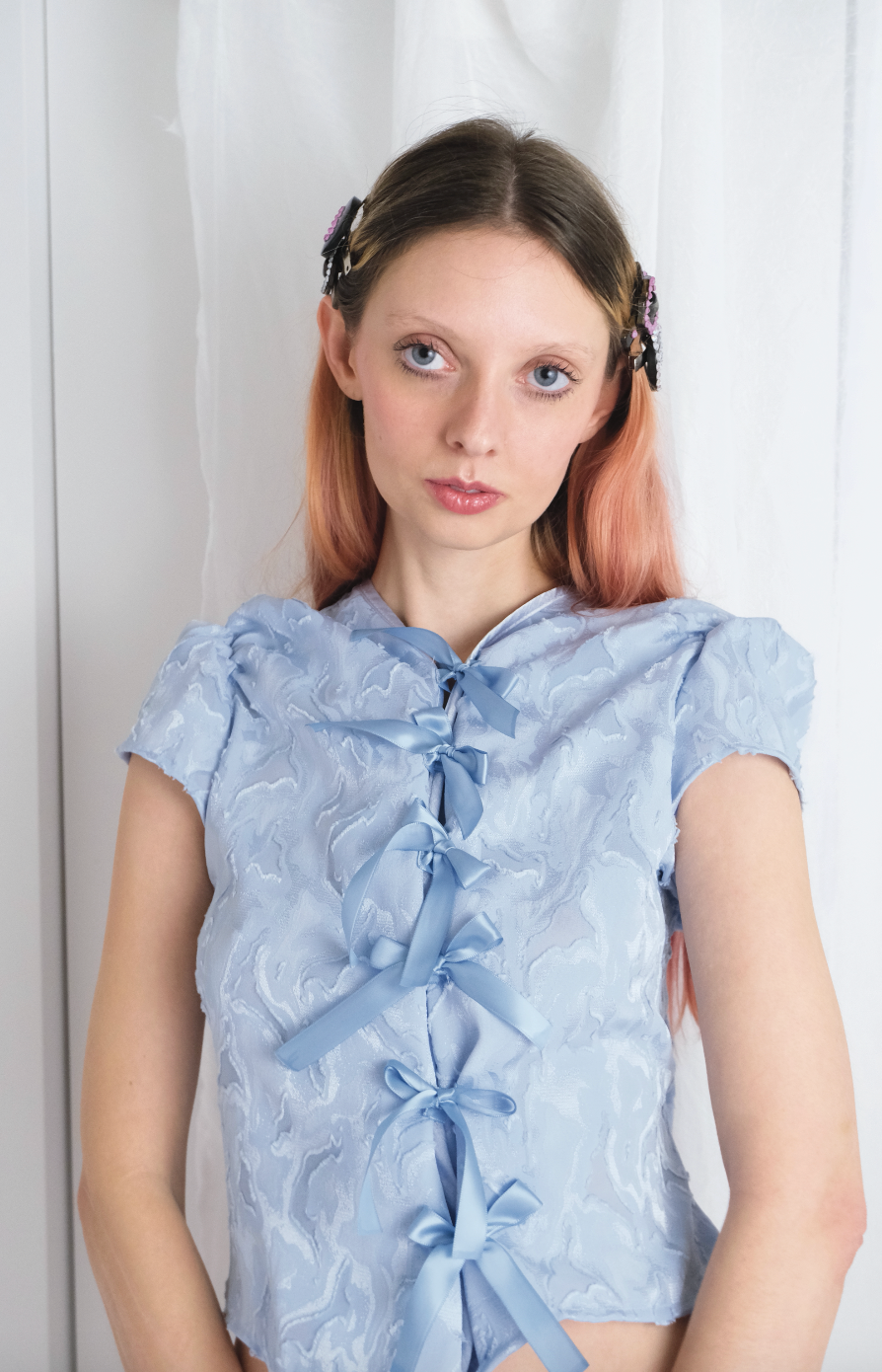 Frosty Blue Ribbon Blouse