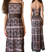 Black Pink Lace Maxi Dress (S)