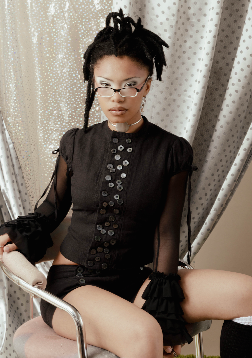 Multi-Button Sailor Top in Black